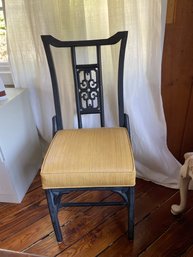 Vintage Asian Inspired Wood Side Chair With Attached Seat Cushion