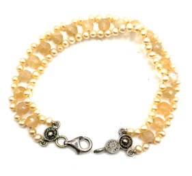 Vintage Shtromberg Sterling Silver Pearl Color Beaded Bracelet