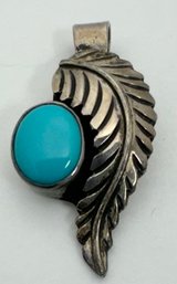 NATIVE AMERICAN SIGNED JB JOHN BEGAY NAVAJO STERLING SILVER TURQUOISE LEAF PENDANT