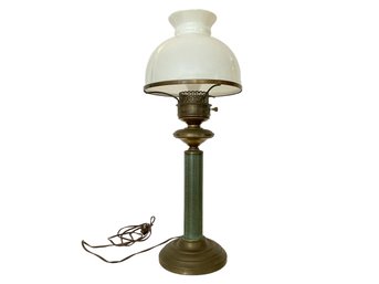 Aladdin Style Brass Lamp With Milk Glass