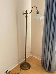 Brass Bridge Arm Floor Lamp With Glass Shade