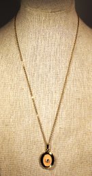 Gold Tone Peach Colored Enamel Necklace Locket 18' Long