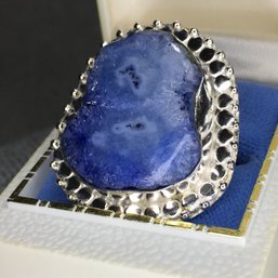 Fabulous And VERY Interesting Sterling Silver / 925 Cocktail Ring With Blue Druzy Quartz - WOW ! Super Nice