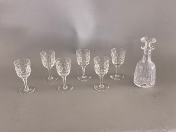 Stuart Crystal England Set Of 6 Cordial Glasses In Savoy Pattern And Decanter