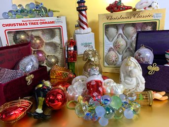 A Collection Of  Contemporary Ornaments Inc. Waterford, Lenox, Adler, Larger GlASS Ornaments