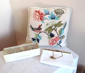 Needlepoint Pillow Pier One Napkin Rings And Vintage Etra Purse