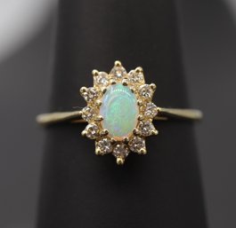 Wonderful Opal & Multi Diamond 14k Yellow Gold Ring