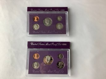 1988 S And 1991 S US Mint Proof Sets - Mint Sealed I Original -packaging With COA