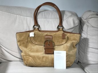 Incredible Brand New $335 COACH Hobo Bag - Beige Suede - Still Has Original Tag - Never Used - Genuine Bag