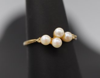 Wonderful Dainty Multi Pearl & Diamond Accent 14k Yellow Gold Ring