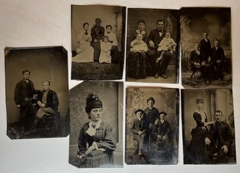 19th C Antique Lot Of 7 Tintypes Photographs - Men Women Children Babies - Family Photos