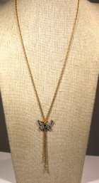 Gold Tone Chain Necklace Having Butterfly Pendant 18' Long