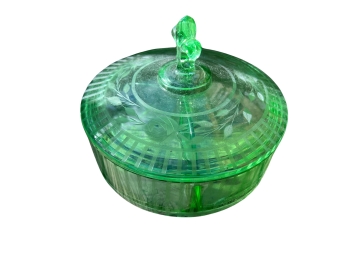 Vintage Green Depression Glass Covered Separated Candy/Vanity Dish