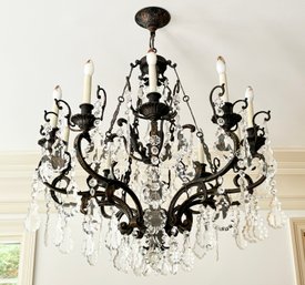 A Vintage Bronze And Lead Crystal Chandelier