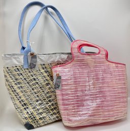 2 New With Tags Tote Bags Made From Recycled Sail Cloth From Pas-Par-Tou Boutique, Larger Retailed For $110