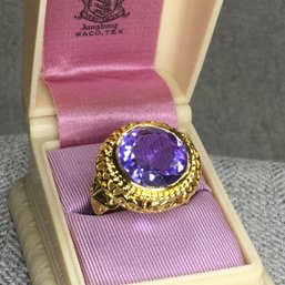 Fantastic Substantial 925 / Sterling Silver Ring With 18K Gold Overlay With Beautiful Faceted Amethyst