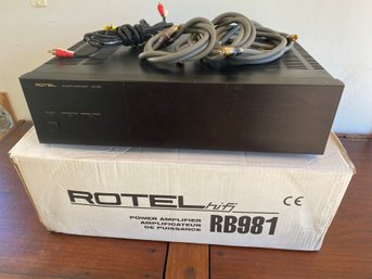 Rotel Power Amplifier RB-981 400watts Tested Working In Original Box With 2 Pair Monster Gold Tip Cables