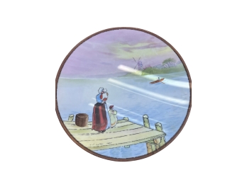 Rare Vintage Printed Nippon Plate - Woman With Children On Lakefront Dock