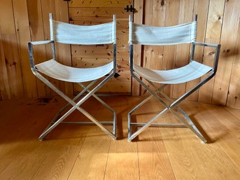 Pair Vintage 1970s Chrome Directors Chairs