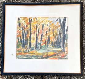 An Original Vintage Watercolor, Signed In Marker, Kettle, Autumnal Scene