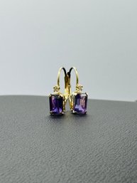 Gorgeous Amethyst & Diamond Earrings In 14k Yellow Gold