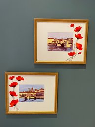 Lot Of 2 Signed Ponte Vecchio Florence Italy Watercolor Paintings