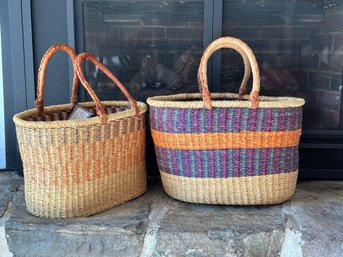 A Pair Of Bolga Baskets, Handwoven In Ghana, New/Old Stock