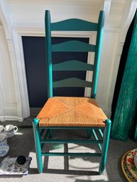 Teal Ladder Back Side Chair With Woven Seat