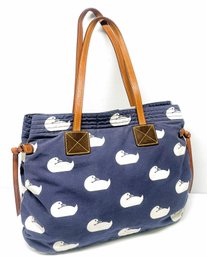 Dooney & Bourke Navy And White Fabric With Leather Accents Duck Tote