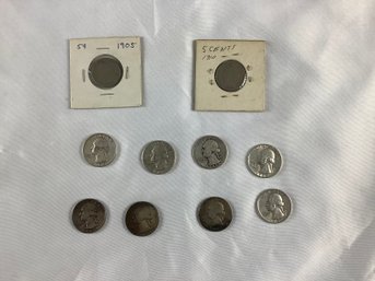 Combination 2 V Nickels And 8 Washington Quarters (total 10 Coins)