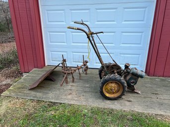 Old 2 Wheel Tractor With Attachments