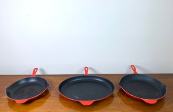 LeCreuset Trio Of Heavy Cast Iron Enameled Pans - Made In France