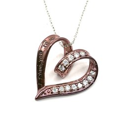 Italian Sterling Silver Chain With Rose Gold Engraved Heart Shaped Pendant