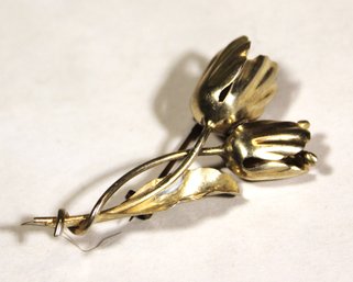 VINTAGE STERLING SILVER MEXICAN BROOCH OF TULIPS