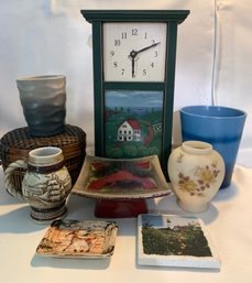 Country Decor - Country Scene Clock, Hand Painted Jar, Vintage Avon, More