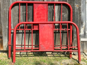 Vintage Red Metal Full Size Headboard And Footboard