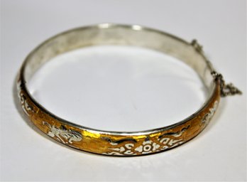 Vintage Yellow Enamel Siam Sterling Silver Hinged Bangle Bracelet