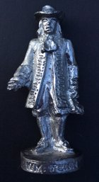 3 INCH TALL WILLIAM PENN FIGURINE: Handcrafted USA, Vintage, Metal Figure, Philadelphia, Pennsylvania Founder
