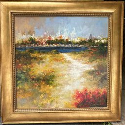 Lovely City Water Scene Framed Oil Painting Signed Jan Matino