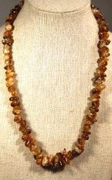 Genuine Amber And Citrine Crystal Beaded Necklace 18' Long