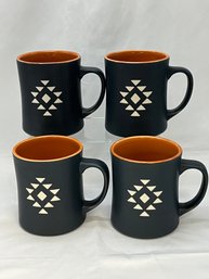 Set Of 4 Starbucks 2017 Southwest Native Matte New Bone China Mugs - Black