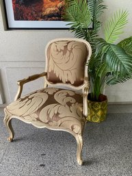 Oversized Gold Gilt Decorator Armchair W/ Damask Upholstery