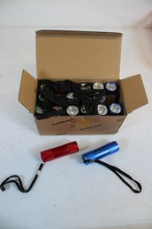 Box Of New Everbrite 18 Pack Mini Aluminum LED Flashlight Set With Lanyards