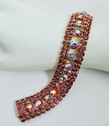 PRETTY VINTAGE PINK RHINESTONE BRACELET GOLD TONE