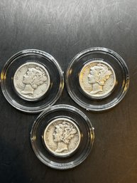 Beautiful Lot Of 3 Silver Mercury Dimes