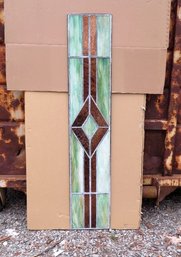 Largest Geometric Style Stained Glass Window No. 2 - Copper Mica & Green Hues Diamond Center Stained Glass
