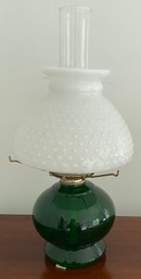 Green Glass Oil Lantern With Milk Glass Shade