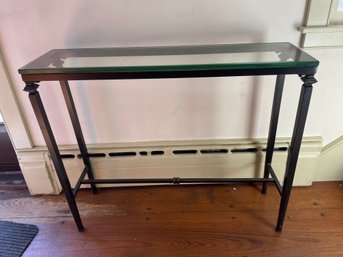 Contemporary Metal And Glass Top Console Table.