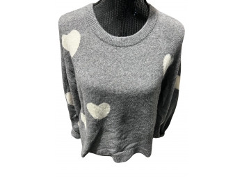 Madewell Women's Heather Grey Knit Sweater With White Hearts - Size XXS