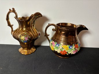 TWO PIECES COPPER LUSTER PITCHERS